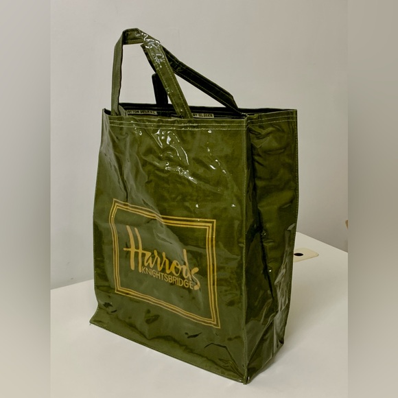 1980s Vintage Harrod's Knightsbridge PVC Vinyl Coated Fabric Shopping Tote Bag - Picture 6 of 16